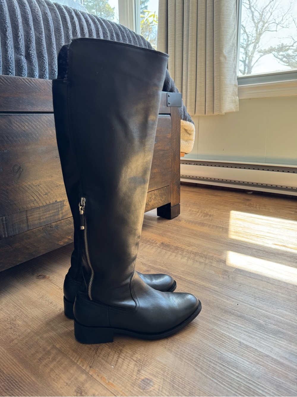 Aldo Black Leather Riding Boots with Lug Sole